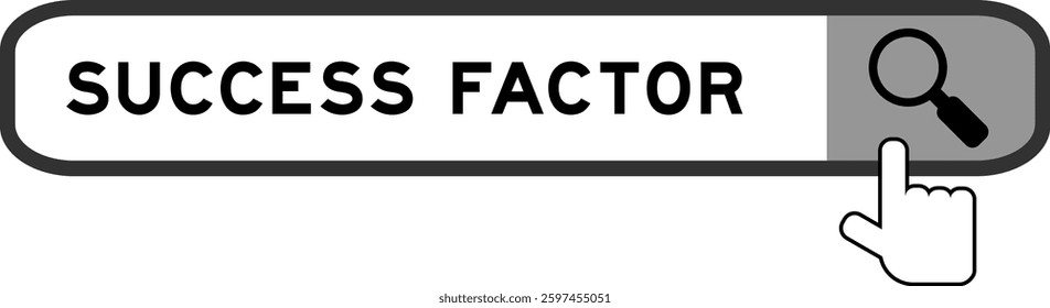 Search banner in word success factor with hand over magnifier icon on white background