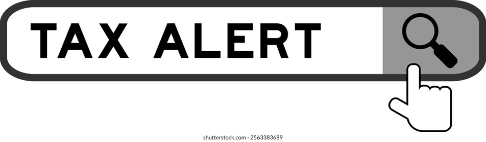 Search banner in word tax alert with hand over magnifier icon on white background