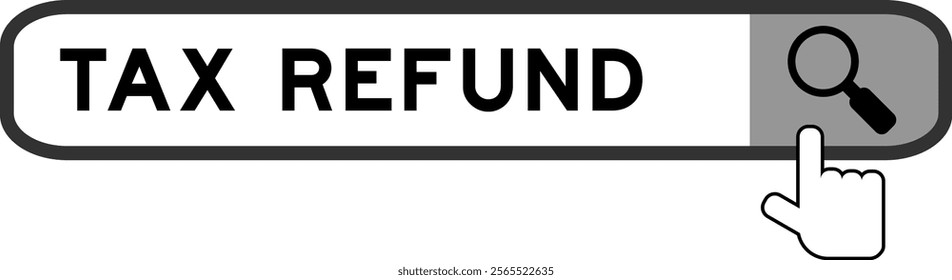 Search banner in word tax refund with hand over magnifier icon on white background
