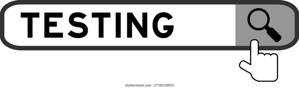 Banner de pesquisa em testes de texto com a mão sobre o ícone de lupa no fundo branco