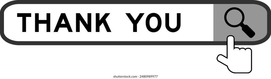 Search banner in word thank you with hand over magnifier icon on white background