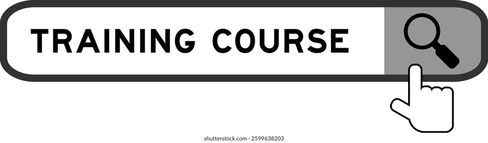 Search banner in word training course with hand over magnifier icon on white background