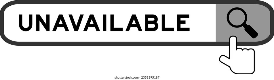 Search banner in word unavailable with hand over magnifier icon on white background