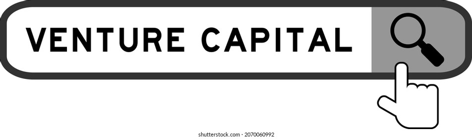 Search Banner In Word Venture Capital With Hand Over Magnifier Icon On White Background