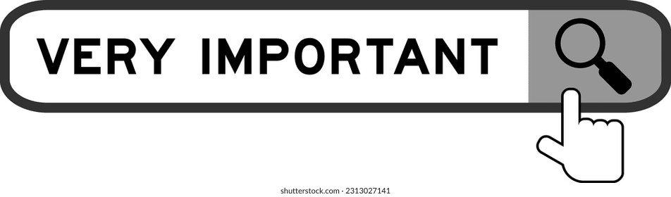 Search banner in word very important with hand over magnifier icon on white background