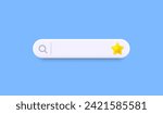 Search bar 3d template for website. Navigation search for web browser. 3d bookmark star icon. Best question template banner. Support FAQ information web bar. Vector