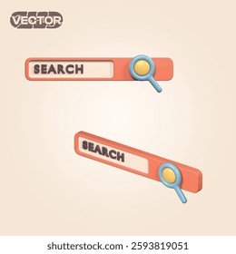 search bar 3D vector icon set on cream background. realistic illustration. retro concept
