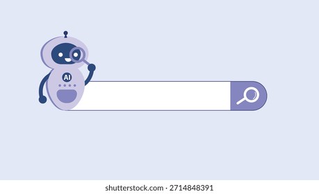 Barra de pesquisa e robô de bate-papo de IA ajudando a encontrar informações e fornecer soluções. Robô de inteligência artificial ajudando a responder perguntas, gerando.