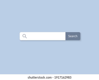 Search bar. Blank internet searching field. String entering keywords for online finding information. Isolated white stripe with button and magnifier sign. Vector browser page template with copy space