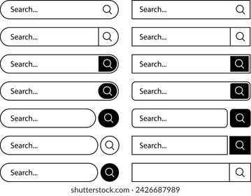 Search bar, search boxes collection. Vector set computer illustration searched navigator.