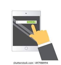 Search bar button on smart pad / smart phone with Forefinger.