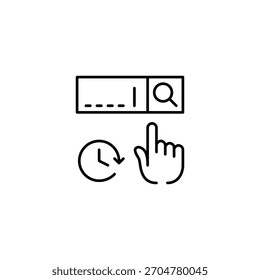 Barra de Búsqueda y reloj. Historial de navegación, actividad reciente. Icono de Vector de trazo perfecto y editable
