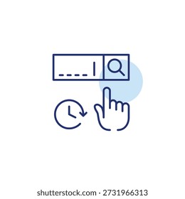 Búsqueda bar y reloj. Historial de navegación, actividad reciente. Icono de Vector de trazo perfecto y editable