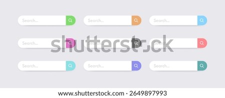 Search Bar Colorful Button Icons Collection. Web Element Set Vector Illustration