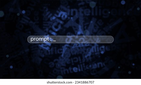 Search bar concept with prompt word for artificial intelligence illustration on the scattered text background. Ready to use the command prompt bar