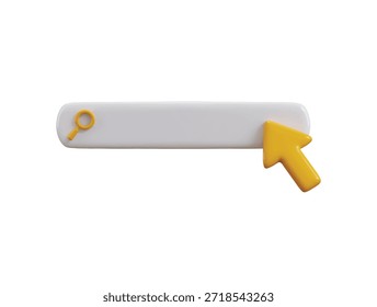 Barra de Búsqueda con icono de cursor Concepto de renderizado 3D de búsqueda de navegación para navegador, flecha realista 3D, cursor, colores suaves pastel Ilustración vectorial de iconos de barra de búsqueda amarilla