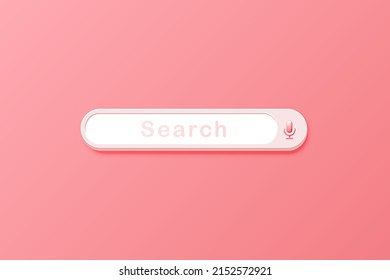 Search bar design element on pink background. Search Bar for UI.  minimal sign, symbol. 3d vector illustration.