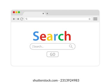 Search bar design element. Web page template. User interface icon. Web window screen mockup. Internet empty page concept with shadow. Empty web page mockup and search bar. Vector illustration