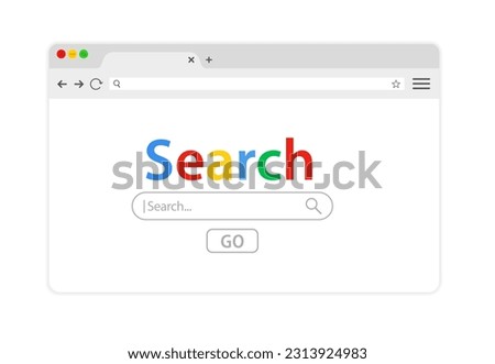 Search bar design element. Web page template. User interface icon. Web window screen mockup. Internet empty page concept with shadow. Empty web page mockup and search bar. Vector illustration