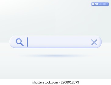 Símbolo del icono de diseño de barra de búsqueda. Botón Navegador para el concepto web, navegación y búsqueda. Diseño de ilustración aislada vectorial 3D. Dibujo en tonos pastel Estilo minimalista. Se puede usar para diseño ux, ui, anuncio de impresión.