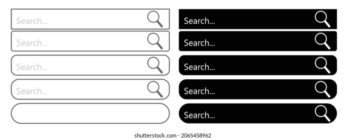 Elementos de interfaz de usuario web de diseño de barra de búsqueda. Barra de búsqueda para la interfaz de sitio web. Conjunto de elementos gráficos de aplicaciones móviles,