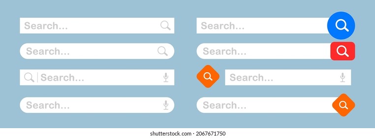 Search bar design web UI elements. Vector template for browser with search button and text field.