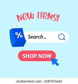 Search bar for discounted product item on website. shopping bag with sale symbol and input text vector illustration flat design