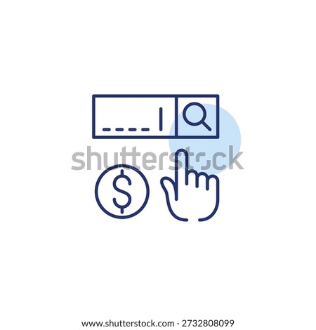 Search bar, dollar and finger click. Pixel perfect, editable stroke vector icon