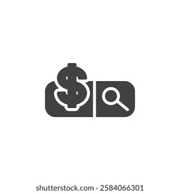 A search bar with a dollar sign vector icon. filled flat sign for mobile concept and web design. Paid Search glyph icon. Pay Per Click symbol, logo illustration. Vector graphics