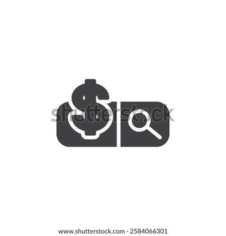 A search bar with a dollar sign vector icon. filled flat sign for mobile concept and web design. Paid Search glyph icon. Pay Per Click symbol, logo illustration. Vector graphics