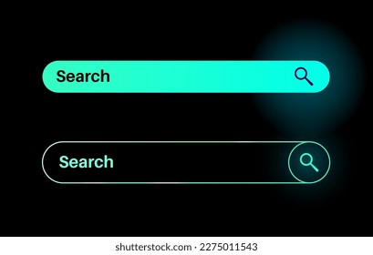 Search bar element on a website or app. Query field, find button. User can enter keywords to find relevant information. Set of controls on black background, ui flat vector illustration for designers