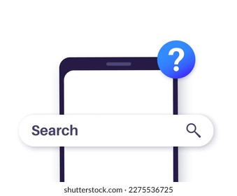 Search bar element on a website or app. Query field, find button. User can enter keywords to find relevant information. Useful for web designers, developers, and users, interface vector illustration