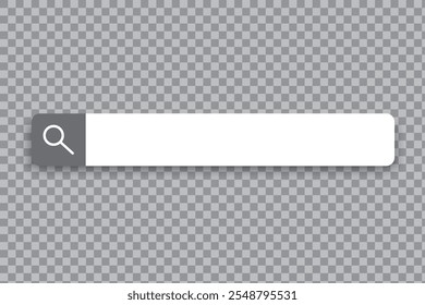 Search bar empty. Transparent background vector. Magnifying glass symbol. Minimal search field.