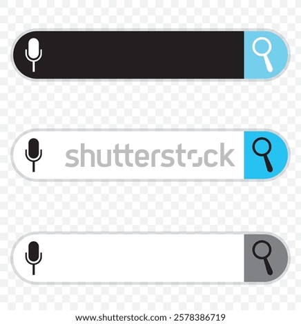 Search Bar. Examine, Magnifier, Business, Search Engine, Icon, Web, Internet, Website, Explore. A magnifying glass search button and a microphone icon for voice Vector. Eps 10.