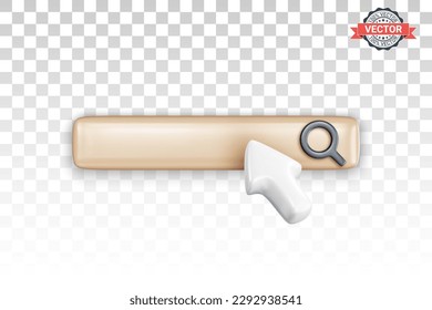 Search bar or search field with mouse pointer on transparent background. Web search or search engine concept. Realistic 3D vector graphics