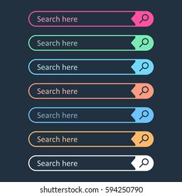 Search bar field. Set vector interface elements with search button. Flat vector illustration on dark blue background.