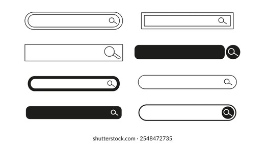 Search bar finder, modern frame text box, form with magnifier, interface Menu ui design element. Simple banner, site border.