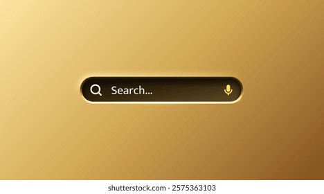 Search bar, golden style, search text input. Vector illustration 
