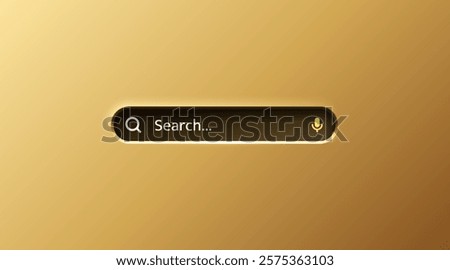 Search bar, golden style, search text input. Vector illustration 