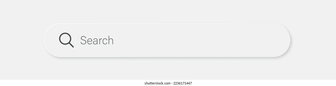 Search bar. Horizontal linear border. Magnifying glass icon in frame. Search window with shadow on light background. Vector 10 EPS.