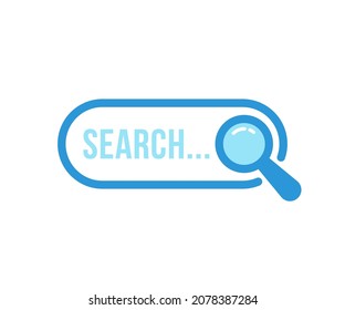 search bar icon with blue cartoon loupe. concept of easy and fast web site or blog navigation for inform or info. flat outline trend modern logotype graphic design element isolated on white background