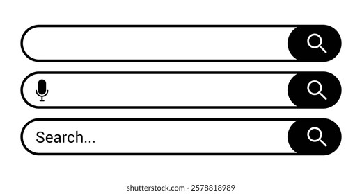 Search bar icon. Flat design style. Set of search button.