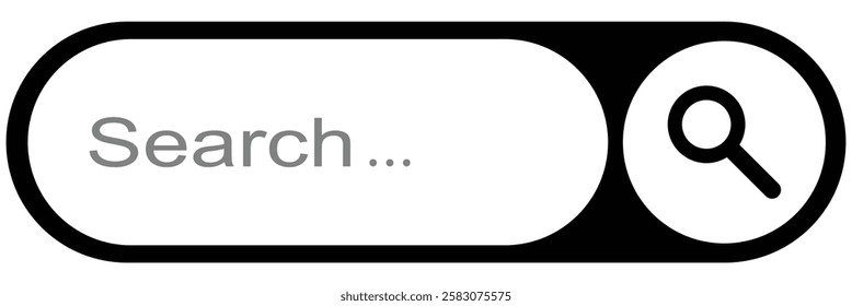 Search bar icon. Flat design style. A magnifying glass button and a microphone icon for voice search in the search bar. Vector.  Simple search bar as part of user interface design. Design EPS10