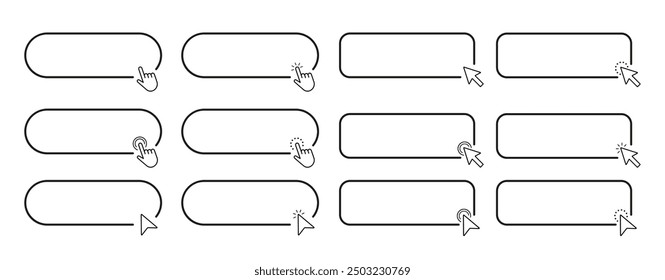 Search bar icon isolated on transparent background. Click here web button icon. Computer mouse click cursor. Cursor clicks, pointer hand clicks, and waiting for icons to load. Vector illustration