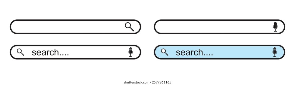 Search bar icon isolated on transparent background. Click here web button icon. Computer mouse cursor or hand pointer symbol. Button with hand an arrow clicking icon set. Vector illustration