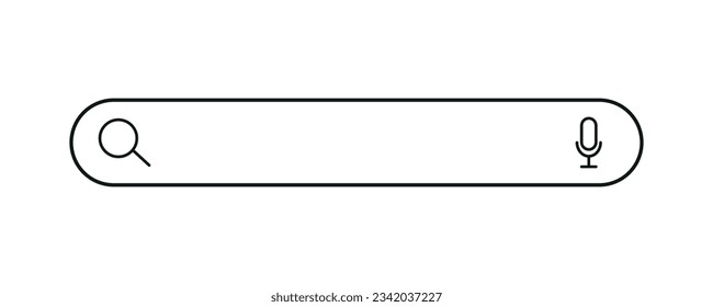 Search bar icon with magnifying glass and voice search button tool. Vector illustration.