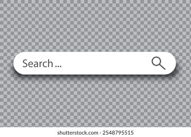 Search bar icon. Magnifying glass symbol. Text placeholder field. Transparent UI vector.