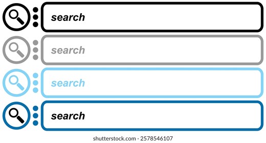 Search bar icon with magnifying glass and voice search button. Search bar, box for ui. Set of search button. 