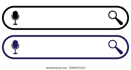 Search bar icon with magnifying glass and voice search button. Search tool. Vector. Simple search bar as part of user interface design. Flat design style. Vector illustration. EPS 10 