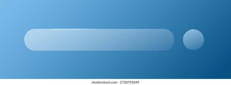 O ícone da barra de pesquisa tem forma oval em um plano de fundo azul. Botão da barra de pesquisa de estilo de vidro transparente. Vetor EPS 10